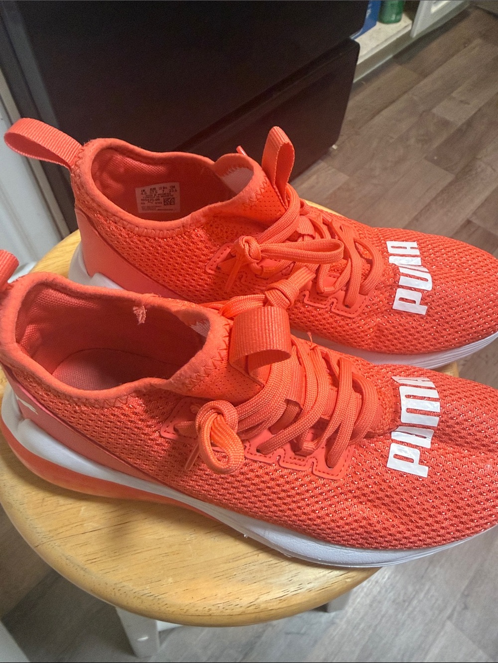 Puma Kids Orange Mesh Lace-Up Sneakers with White Logo
